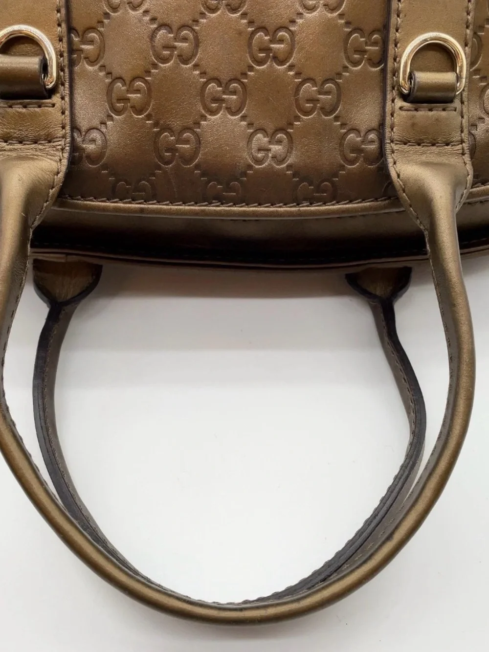 450. Gucci Metallic Guccissima Leather Bamboo Heart-Bit Top Handle Satchel Bag